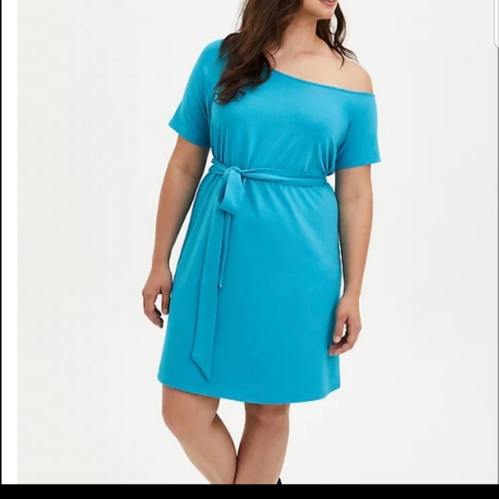 💥Torrid Off-Shoulder T-Shirt French Terry Teal Dress 0